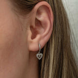 Sterling Silver Pave Heart & Bow Dangle Hoop Earrings