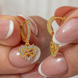 Hoop Earrings - Gold-Tone Sparkling Heart & Bow Dangle