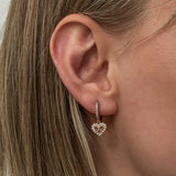 Rose Gold Plated Sterling Silver Dangle Hoop Earrings - Heart Bow