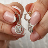 Sterling Silver Dangle Earrings - Sparkling Oval Halo Cubic Zirconia