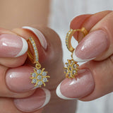 Gold-Plated Sterling Silver Dangle Hoop Earrings - Sparkling Snowflake Design