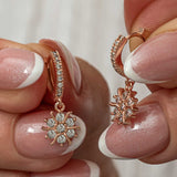 Dangle Hoop Earrings - Rose Gold Plated Sparkling Snowflake