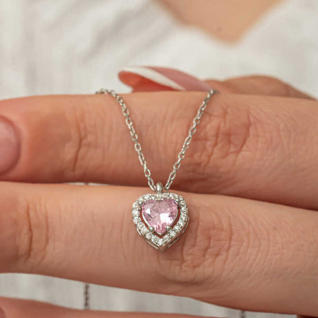 Sterling Silver Pink Heart Halo Pendant Necklace - Elegant Design