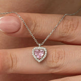 Halskette mit Anhänger in Sterling Silber, rosa Herz und Halo – elegantes Design