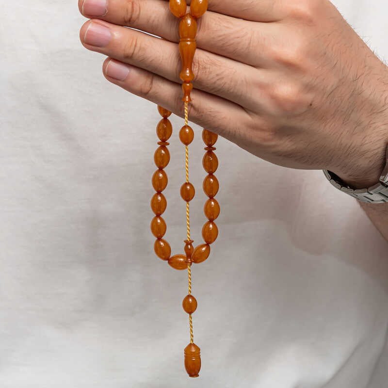 Compressed Amber Tesbih - Elegant Oval Bead Design