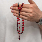 Tesbih Prayer Beads - Elegant Deep Red Amber-Style Oval Beads