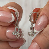 Sterling Silver Cubic Zirconia Butterfly Dangle Hoop Earrings