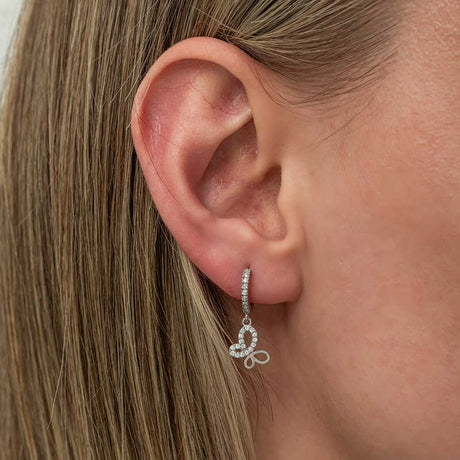 Sterling Silver Cubic Zirconia Butterfly Dangle Hoop Earrings