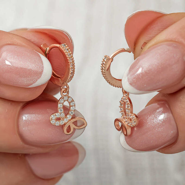 Rose Gold Plated Dangle Earrings - Sparkling Butterfly Design