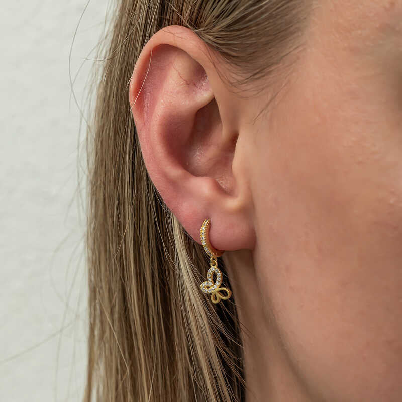 Dangle Earrings - Gold-Tone Butterfly with Sparkling Cubic Zirconia