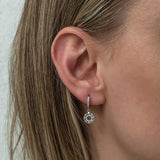 Dangle Hoop Earrings - Silver-Tone Cubic Zirconia Floral Design