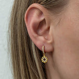 Gold-Tone Zirconia Hoop Dangle Earrings - Elegant Floral Charm