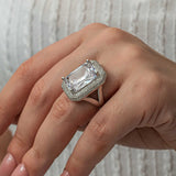 Statement Ring - Silver-Tone Cubic Zirconia Emerald Cut Halo