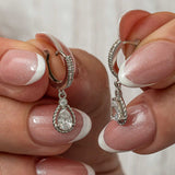 Sterling Silver Dangle Earrings - Teardrop Cubic Zirconia & Pave Hoop