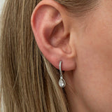 Sterling Silver Dangle Earrings - Teardrop Cubic Zirconia & Pave Hoop