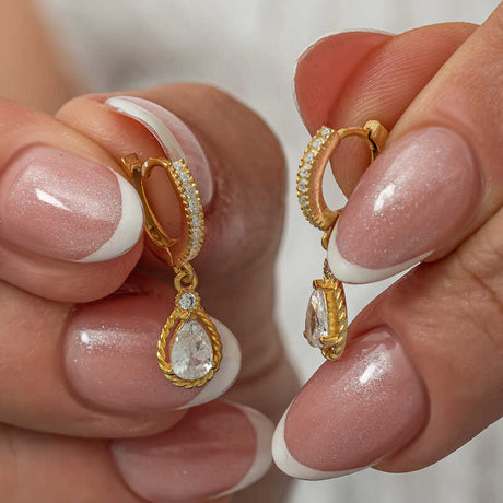 Gold-Tone Dangle Earrings - Pave & Teardrop Cubic Zirconia