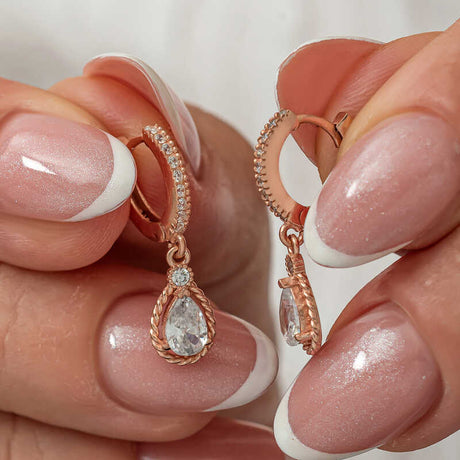 Rose Gold Plated Sterling Silver - Dainty Teardrop Cubic Zirconia Drop Earrings