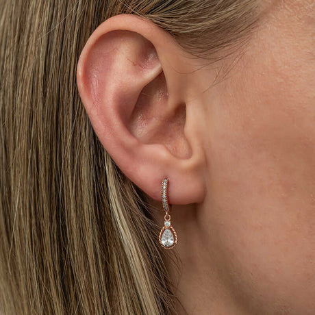 Rose Gold Plated Sterling Silver - Dainty Teardrop Cubic Zirconia Drop Earrings