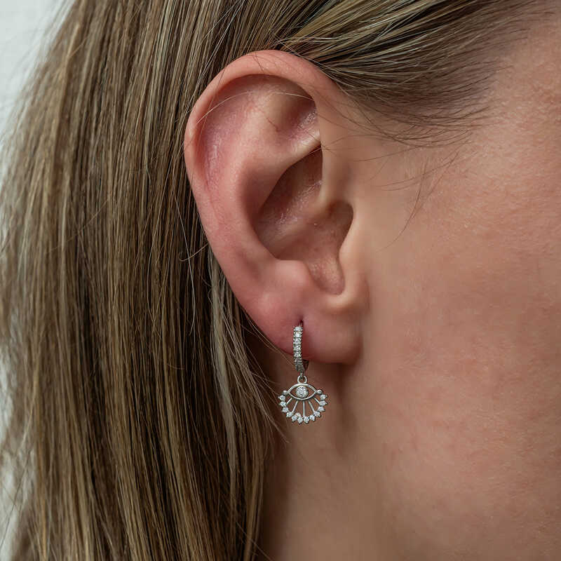 Dangle Earrings - Sterling Silver Evil Eye with Sparkling Cubic Zirconia