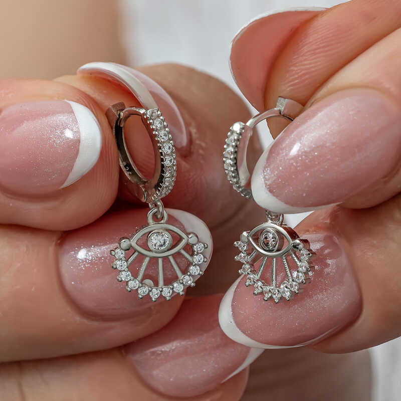 Dangle Earrings - Sterling Silver Evil Eye with Sparkling Cubic Zirconia