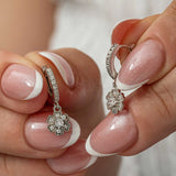 Sterling Silver Hoop Earrings - Dainty Floral Dangle with Sparkle