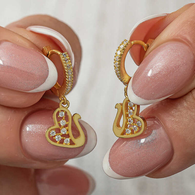Dangle Earrings - Gold-Tone Swan Charm with Sparkling Zirconia Pavé Hoops