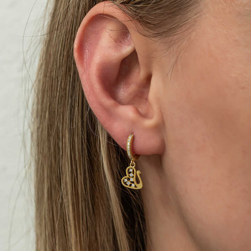 Dangle Earrings - Gold-Tone Swan Charm with Sparkling Zirconia Pavé Hoops