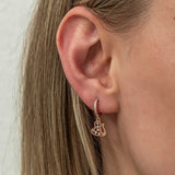 Rose Gold Plated Swan Heart Dangle Hoop Earrings - Zirconia Embellished