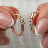 Hoop Earrings - Rose Gold Plated Sterling Silver Pear Stone