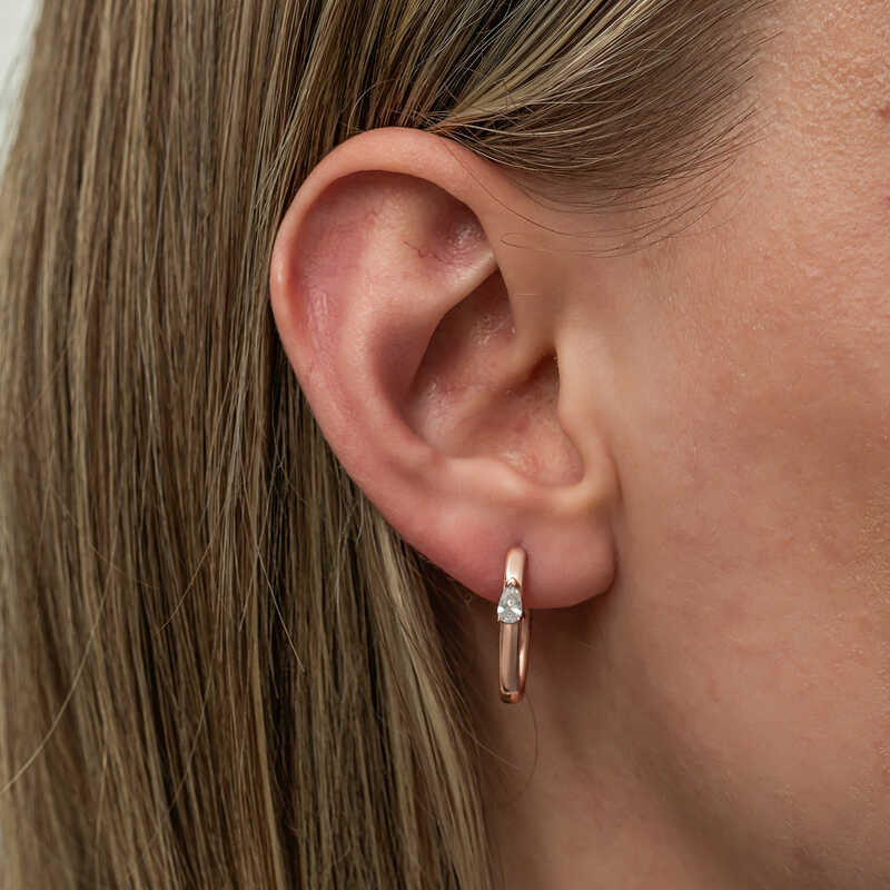 Hoop Earrings - Rose Gold Plated Sterling Silver Pear Stone
