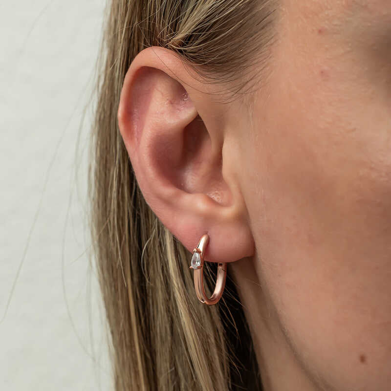Hoop Earrings - Rose Gold Plated Sterling Silver Pear Stone