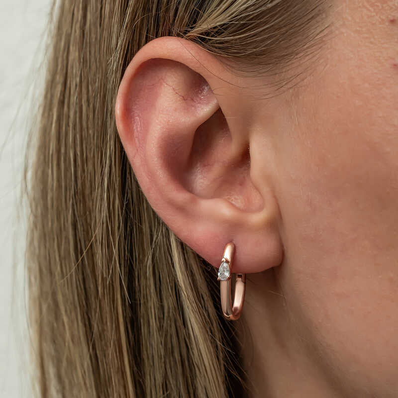 Hoop Earrings - Rose Gold Plated Sterling Silver Pear Stone
