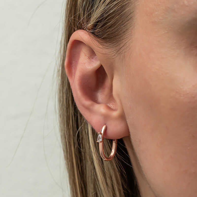 Hoop Earrings - Rose Gold Plated Sterling Silver Pear Stone