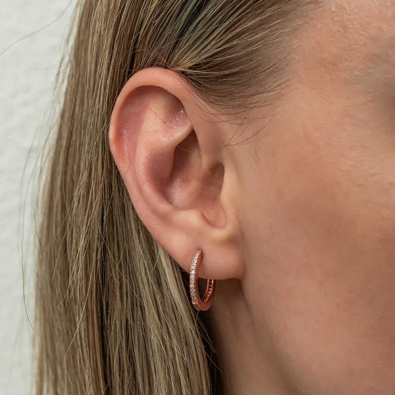 Hoop Earrings - Rose Gold Plated Zirconia Pave Dainty Huggies