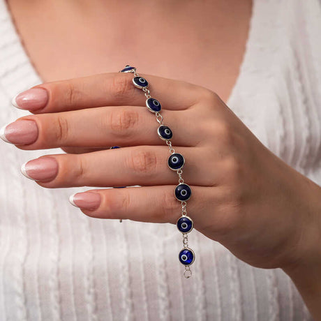 Silver-Tone Nazar Eye Charm Bracelet - Dainty Protection