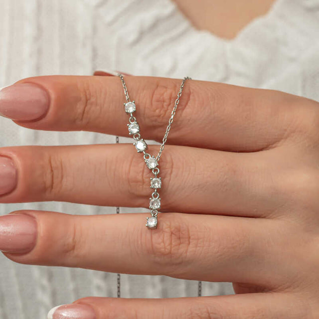 Sterling Silver Zircon Graduated Line Drop Necklace