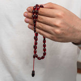 Tesbih Prayer Beads - Deep Red Sıkma Kehribar, Traditional Design