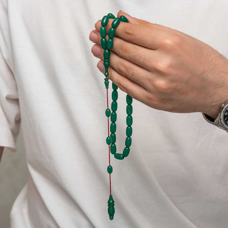 Tesbih Prayer Beads - Smooth Green Sıkma Kehribar Elegant Design