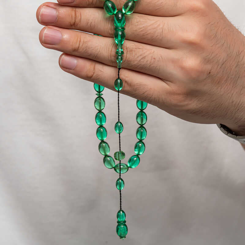 Tesbih Prayer Beads - Elegant Translucent Green Amber-Style Resin