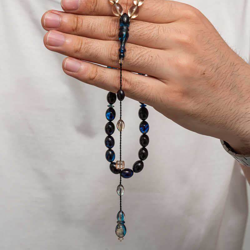 Prayer Beads - Polished Amber & Blue Gemstone Tasbih