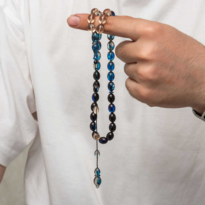 Prayer Beads - Polished Amber & Blue Gemstone Tasbih