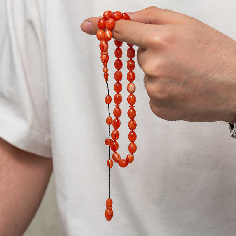 مسبحة يدوية الصنع - مسبحة عنبر مضغوط للتأمل والأناقة