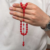 Handcrafted Tesbih - Deep Red Compression Amber Prayer Beads