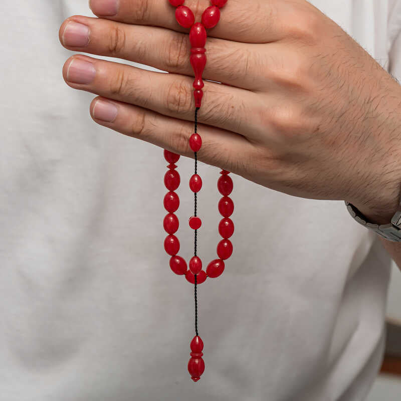 Handcrafted Tesbih - Deep Red Compression Amber Prayer Beads