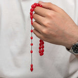 Handcrafted Tesbih - Deep Red Compression Amber Prayer Beads