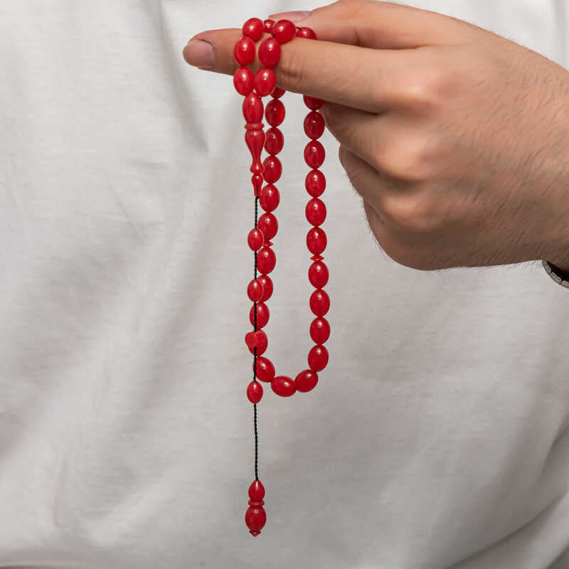 Handcrafted Tesbih - Deep Red Compression Amber Prayer Beads