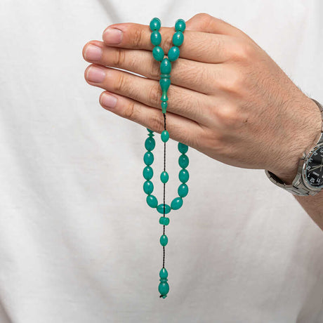 Islamic Prayer Beads - Vibrant Teal Pressed Amber Tesbih Rosary
