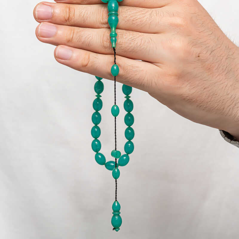 Chapelet de Prière Islamique - Tesbih en Ambre Pressé Teal Vibrant
