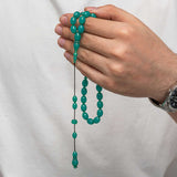 Chapelet de Prière Islamique - Tesbih en Ambre Pressé Teal Vibrant