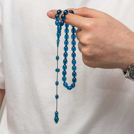 Tesbih - Deep Blue Sikma Kehribar Prayer Beads, Polished Design